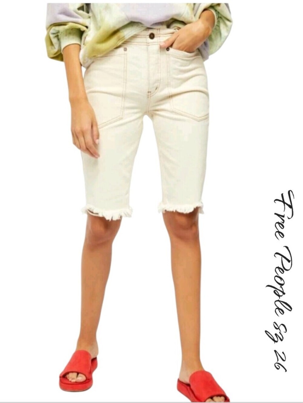 WE THE FREE  Ivory Denim Bermuda SHORT 26 NWT